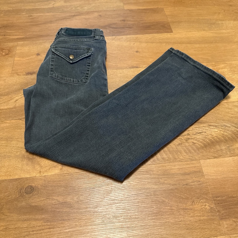 Size 8 Christopher Blue Black Dark Gray Denim Jeans 32 in inseam Bootcut EUC